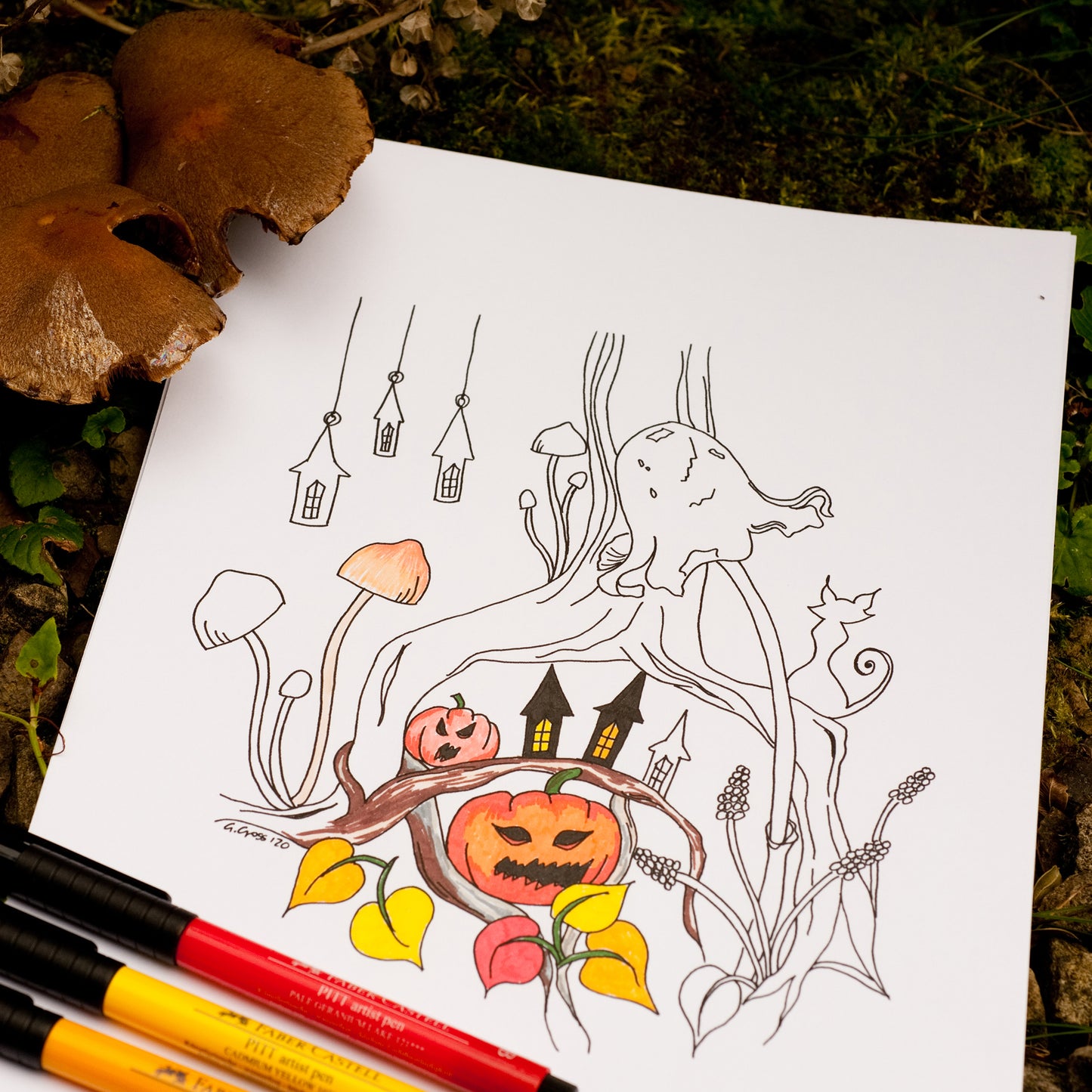 Halloween Colouring Pages Pumpkin and Tree Stump Instant Download