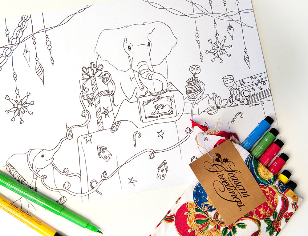 Christmas Elephants Colouring Pages Instant Download