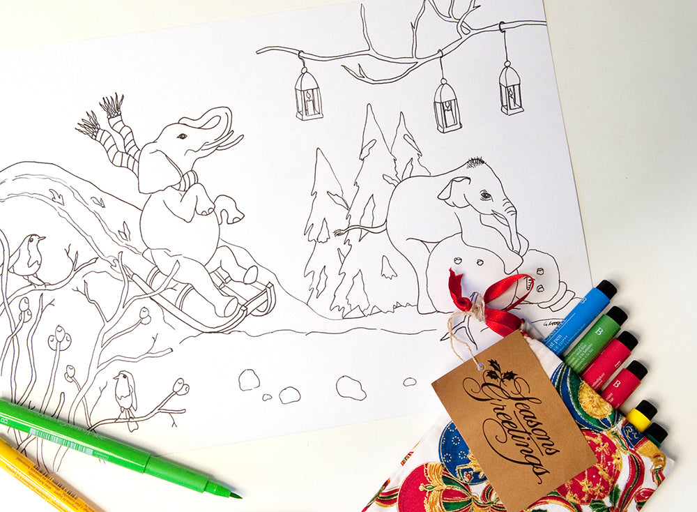 Christmas Elephants Colouring Pages Instant Download