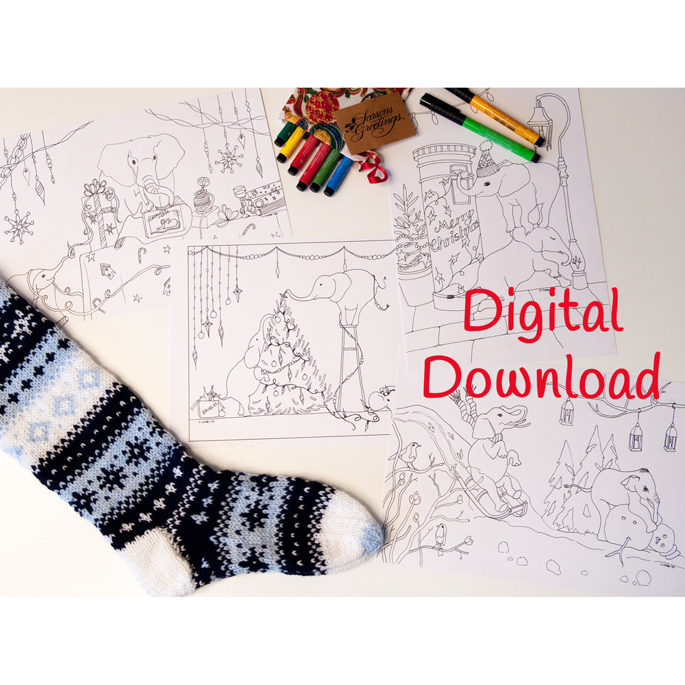 Christmas Elephants Colouring Pages Instant Download